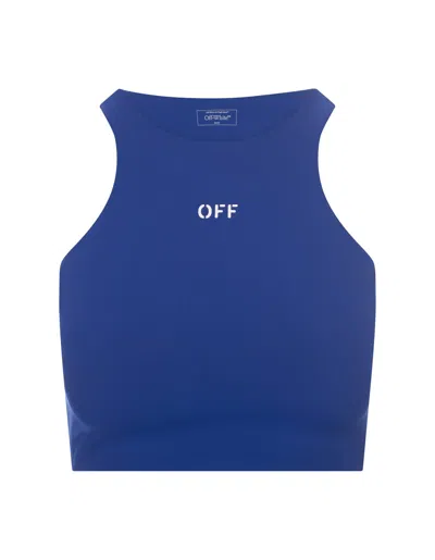 Off-white Blue Sleeveless Crop Top With Logo