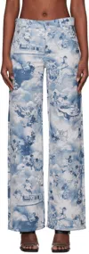 Off-white Mens Serenity Fresco Tapestry Graphic-print Wide-leg Mid-rise Woven-blend Trousers In Blue