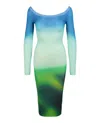 Off-white Off-the-shoulder Printed Stretch-knit Midi Dress In Green