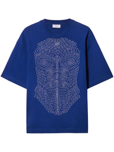 Off-white Off White Printed Cotton T Shirt In Blue
