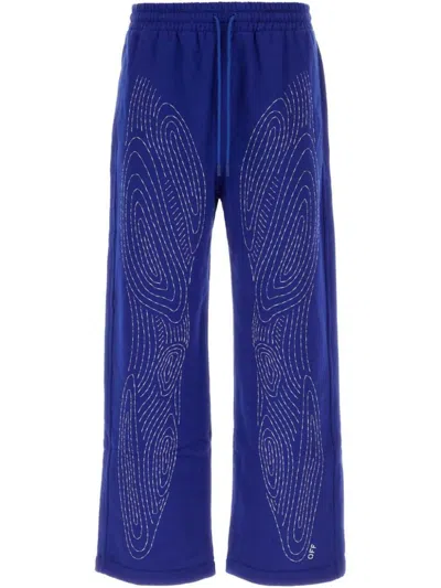 Off-white Cotton Joggers With Elastic Waist And Wide-leg Design In Blue