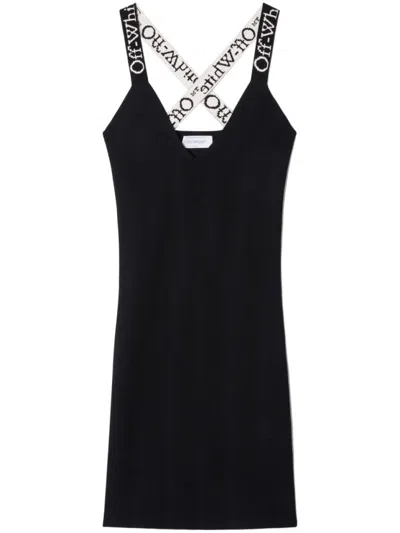 Off-white Knitted Dress With Branded Straps In Black