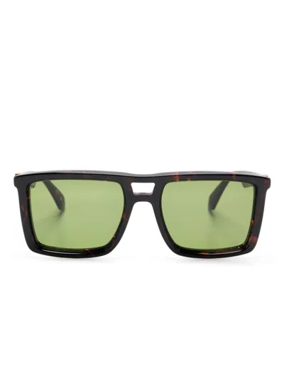 Off-white Bold Rectangular Acetate Sunglasses With Tortoiseshell Pattern In Green