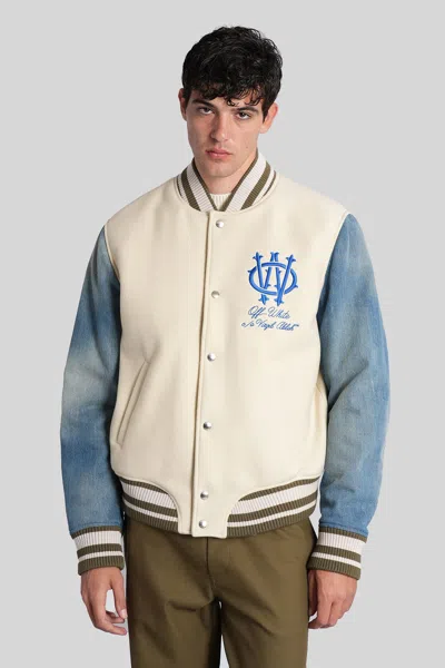 Off-white Bomber Jacket In Beige Wool In Neutral