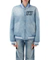 Off-white Virgil Obloh Beached Denim Bomber Jacket In Lightblue