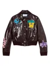 Off-white Crinkled Coated Varsity Jacket In Brown