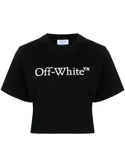 Off-white Bookish Crop T-shirt With Print In Black