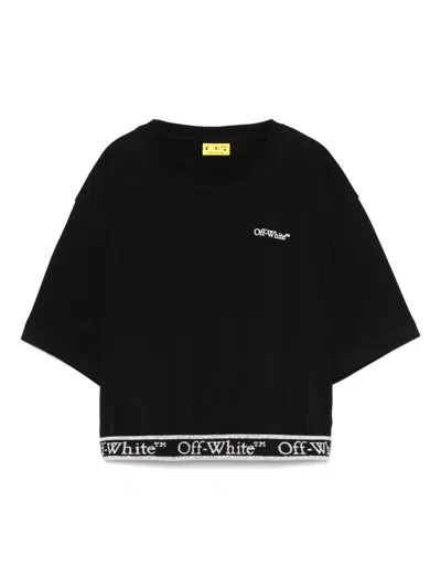 Off-white Kids' Bookish Cropped T-shirt In Black