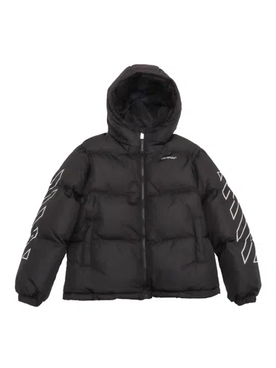 Off-white Kids' Bookish Diag Short Puffer Black - White