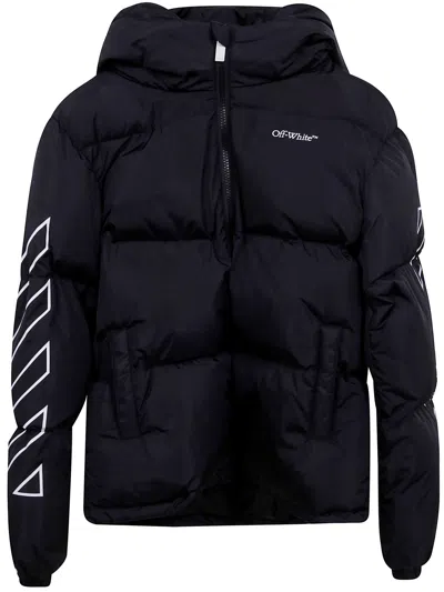 Off-white Kids' "bookish Diag" Short Puffer In Black