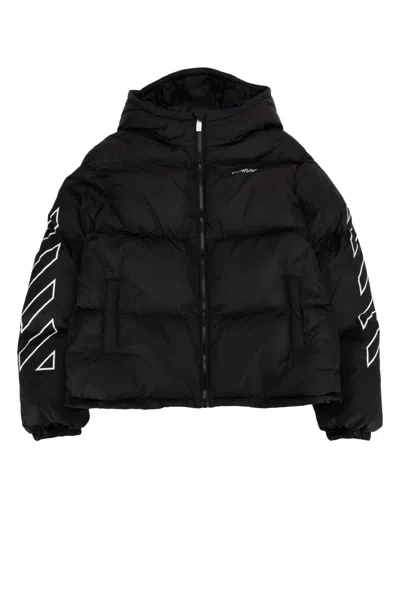 Off-white Kids' Bookish Diag Short Puffer Black White