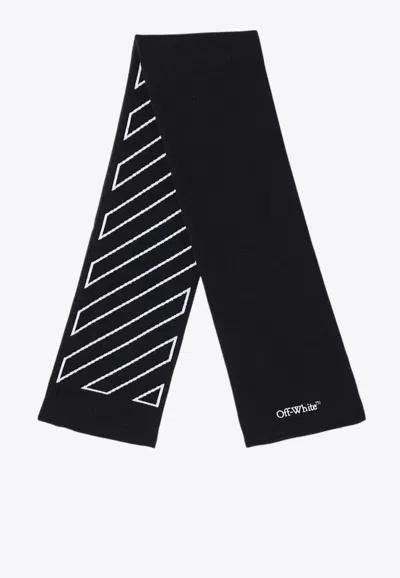 Off-white Bookish Diag Wool-blend Scarf In Black