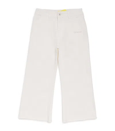 Off-white Kids' Bookish Diagonal Straight Jeans In White