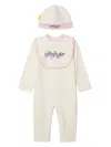 Off-white Bookish Flowers Cotton Babygrow Set (set Of Three) In Neutrals