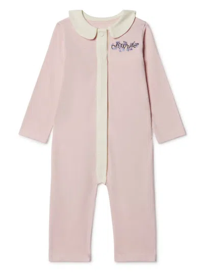 Off-white Babies' Bookish Flowers Cotton Romper In Pink