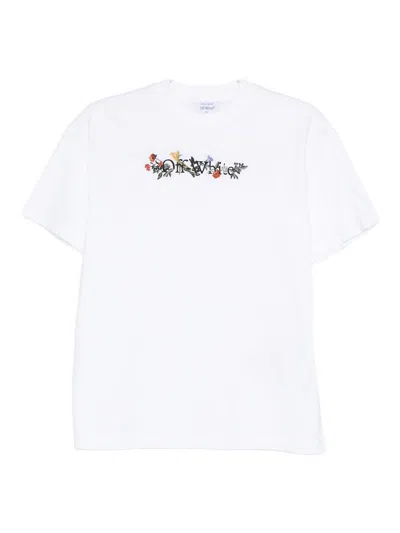 Off-white Bookish Flowers Cotton T-shirt In White