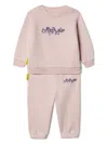 Off-white Bookish Flowers Cotton Tracksuit Set In 粉色