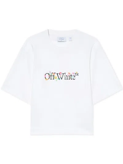 Off-white Floral Graphic Cropped Crew Neck Top In White