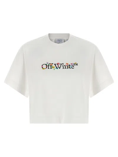 Off-white Floral Graphic Cropped Crew Neck Top In White