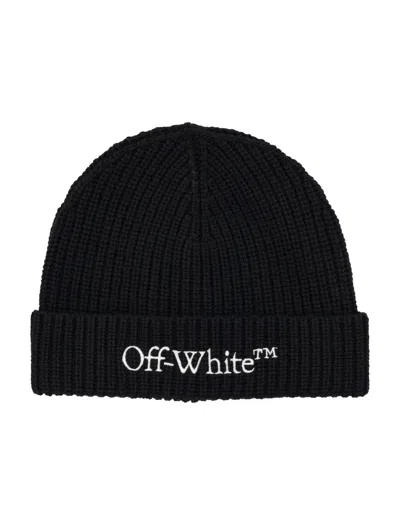 Off-white Logo-embroidered Beanie In Black