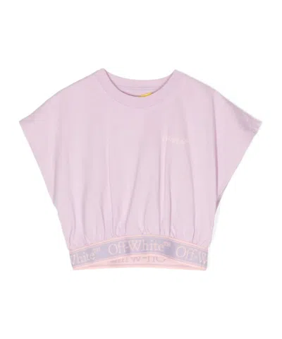 Off-white Bookish Logo Band Cropped T-shirt In Purple