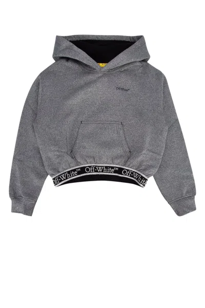 Off-white Kids' Bookish Logo Band Hoodie Crop Silver B In Silverb