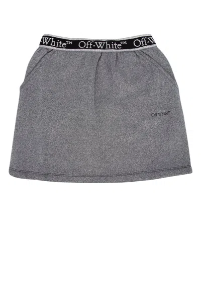 Off-white Kids' Bookish Logo Band Sweatskirt Silver Bl In Silverb