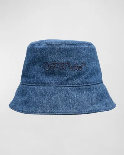 Off-white Bookish Logo Denim Bucket Hat In Medium Blue Med