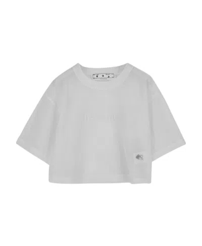 Off-white Bookish Logo-embroidered Mesh Cropped T-shirt In White