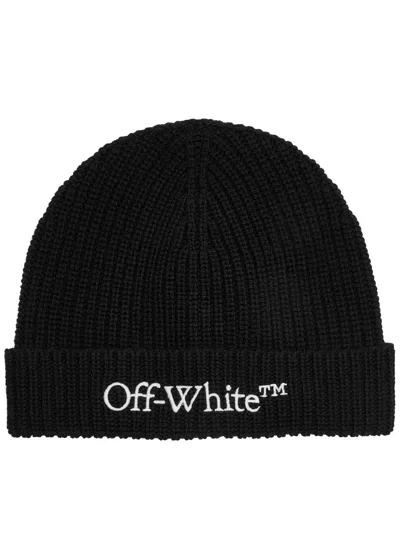 Off-white Bookish Logo-embroidered Wool Beanie In Black