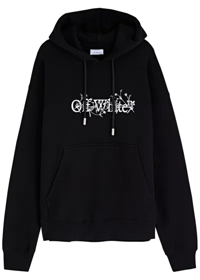 Off-white Bookish Logo Hooded Cotton Sweatshirt In Black And White