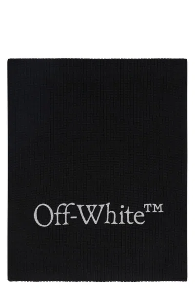 Off-white Bookish Logo-knit Wool Scarf Accessories In Black