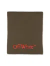 Off-white Virgin Wool Scarf With Embroidered Logo In Green