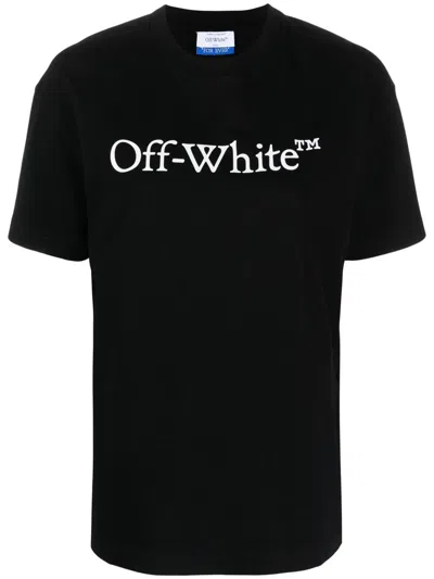 Off-white Bookish Printed Logo Cotton T-shirt In Black,white