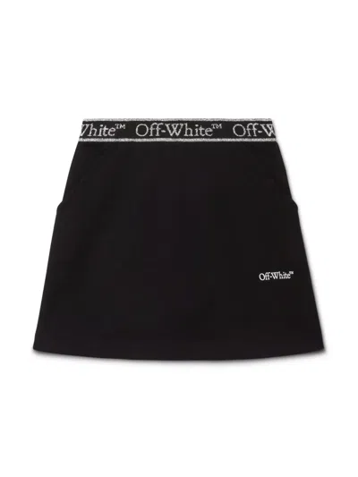 OFF-WHITE BOOKISH LOGO-WAISTBAND COTTON SKIRT