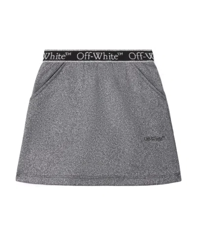 Off-white Kids' Bookish Logo-waistband Cotton Skirt In Gray