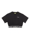 Off-white Cropped T-shirt With Elastic Logoband Kids In Black