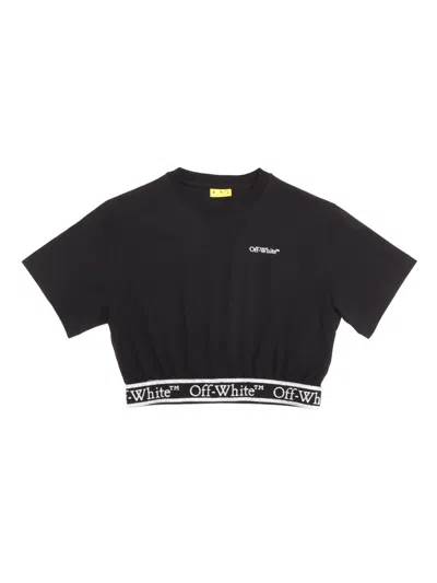 Off-white Cropped T-shirt With Elastic Logoband Kids In Black