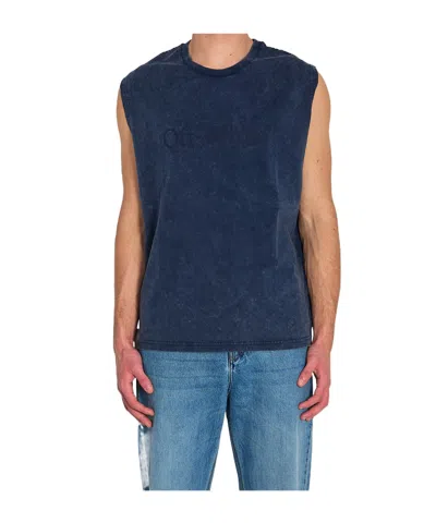 Off-white Bookish Sleeveless Washed T-shirt In Blue