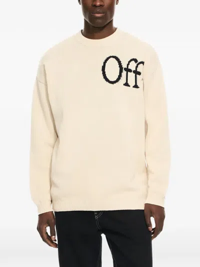 Off-white Logo Intarsia Knitted Sweater In Neutral