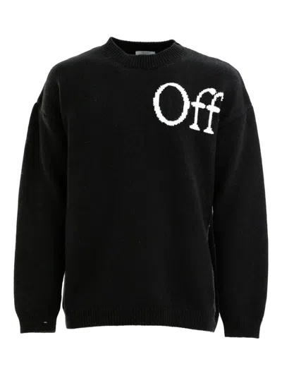 Off-white Vertical Bookish Wool Knit Crewneck Sweater For Men In Multi