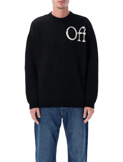 Off-white Bookish Shared Knit Crewneck Sweater With Jacquard Logo In Black