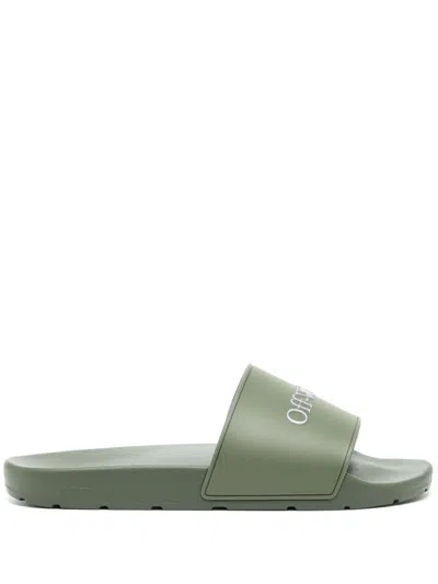 Off-white Bookish Pantoletten In Kaki Silver