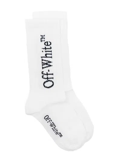 Off-white Kids' 'bookish Mid' White Cotton Blend Socks