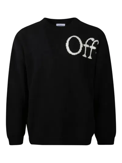 Off-white Vertical Bookish Wool Knit Crewneck Sweater For Men In Multi
