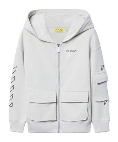 Off-white Kids' Bookish Zip-up Hoodie In White