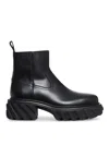 Off-white Chunky Sole Leather Boots With Elastic Side Panels In Black