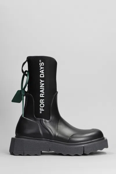 Off-white Sponge Black Logo-print Rain Boots In Black White