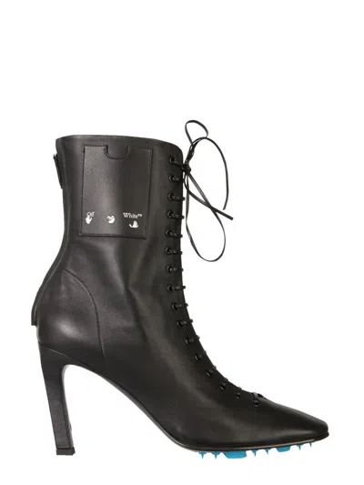 Off-white Lace-up 105mm Leather Ankle Boots In Black