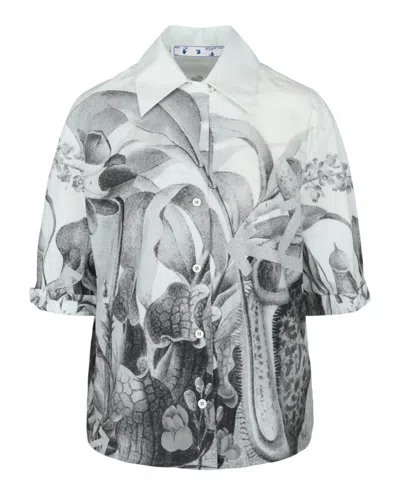 Off-white Botanical Bowling Shirt In Silver